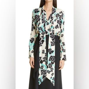 NWT $895 St. John Orchid Fever Printed Neck-tie Silk Top In Chamomile Multi